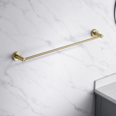 Image showing  Kree 4-Piece Bath Hardware Set with 24 in. Towel Bar, Towel Ring, Toilet Paper Holder and Robe Hook, Brushed Gold