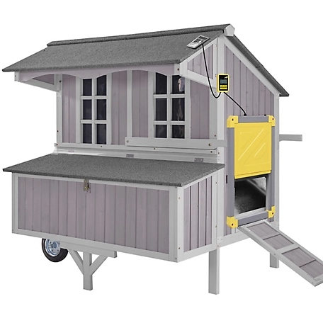 Aivituvin Extra-Large Chicken Coop on Big Wheels with Auto Chicken Door(Gray Frame) for 6-8 Chickens, AIR96+AIR101-G