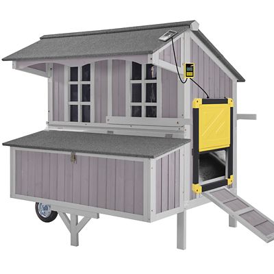 Aivituvin Extra-Large Chicken Coop on Big Wheels with Auto Chicken Door for 6-8 Chickens , AIR96+AIR101-B