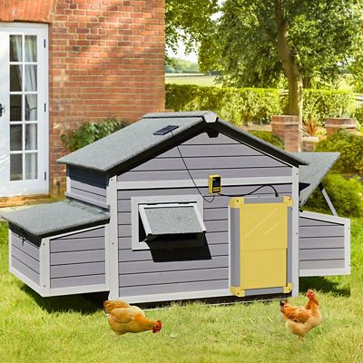 Aivituvin Wooden Chicken Hen House with Auto Chicken Door(Gray Frame) for 2-4 Hens, AIR59+AIR101-G