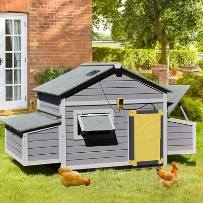 Aivituvin Wooden Chicken Hen House with Auto Chicken Door(Black Frame) for 2-4 Hens, AIR59+AIR101-B