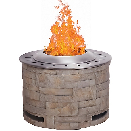 Upland 20.5 in. Patio Round Smokeless Firepit with Stainless Steel Top and TerraFab Base, Stackstone