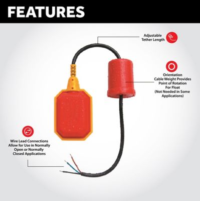 Image showing  Sump Pump Wire Lead General Purpose Float Switch, 33 ft. Length, Rated up to 13 Amps