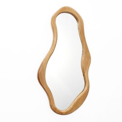Image showing  Organic Pine Wood Oval Framed Wall Mirror, 39.37 in. H x 22 in. W