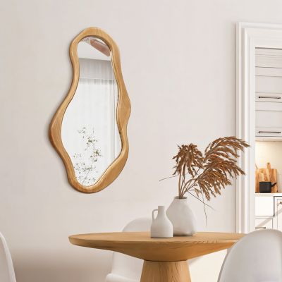 Image showing  Organic Pine Wood Oval Framed Wall Mirror, 39.37 in. H x 22 in. W