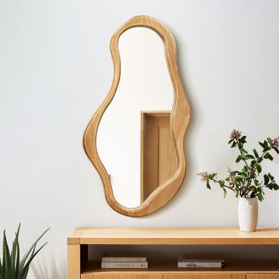 Image showing  Organic Pine Wood Oval Framed Wall Mirror, 39.37 in. H x 22 in. W