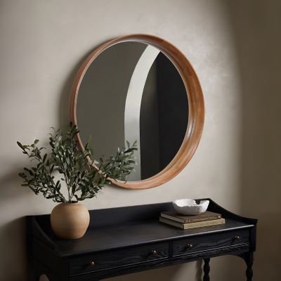 Image showing  Natural Rubberwood Frame Round Wall Mirror