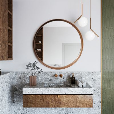 Image showing  Natural Rubberwood Frame Round Wall Mirror