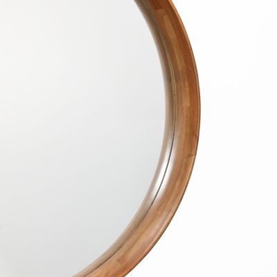 Image showing 6 th LuxenHome Natural Rubberwood Frame Round Wall Mirror