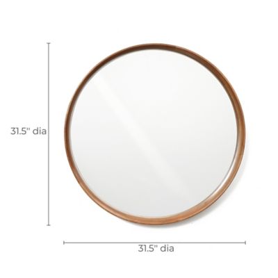 Image showing 8 th LuxenHome Natural Rubberwood Frame Round Wall Mirror