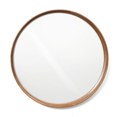 Image showing 9 th LuxenHome Natural Rubberwood Frame Round Wall Mirror