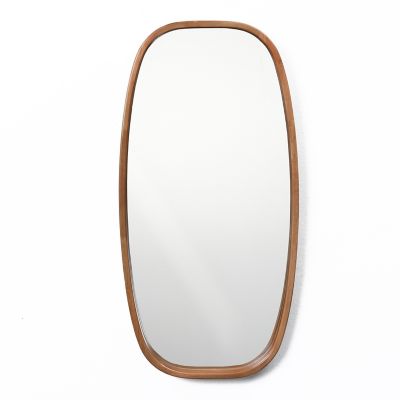 LuxenHome Natural Rubberwood Frame Rounded Rectangle Wall Mirror
