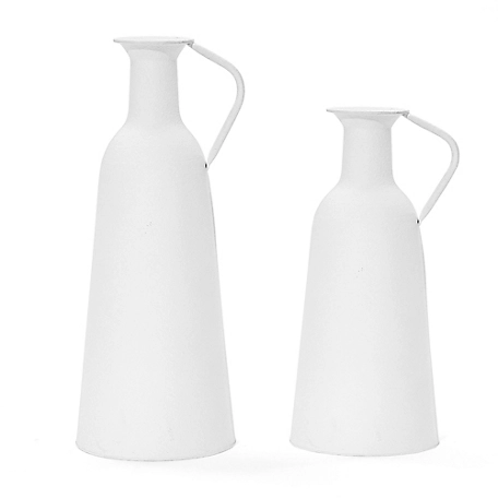 LuxenHome 2 pc. White Iron Metal Pitcher Vase Set