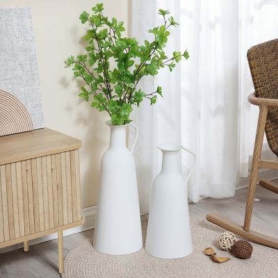 Image showing  2 pc. White Iron Metal Pitcher Vase Set