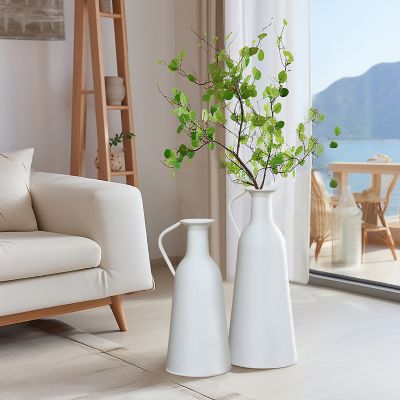 Image showing  2 pc. White Iron Metal Pitcher Vase Set