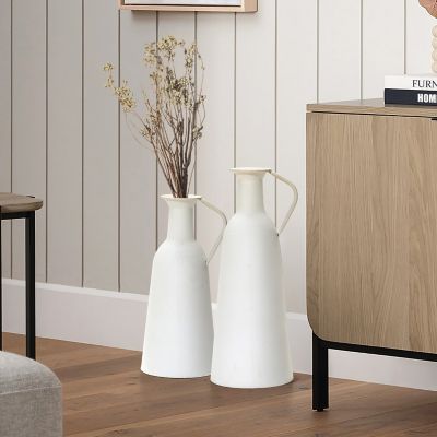 Image showing  2 pc. White Iron Metal Pitcher Vase Set