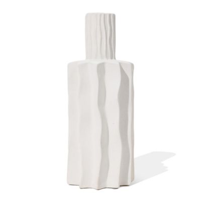 LuxenHome White Fluted Tall Stoneware Table Vase