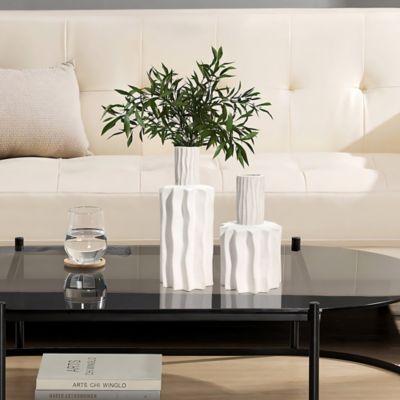 Image showing 5 th LuxenHome White Fluted Tall Stoneware Table Vase