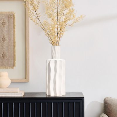 Image showing  White Fluted Tall Stoneware Table Vase