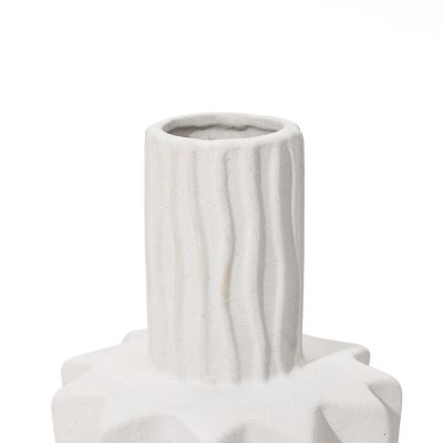 Image showing  White Fluted Tall Stoneware Table Vase