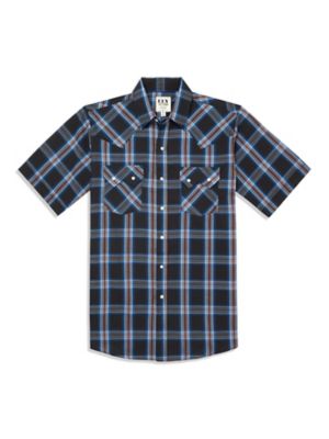 Ely Cattleman Men's Short Sleeve Textured Plaid Western Shirt