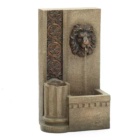 LuxenHome Outdoor Resin Water Fountain with Royal Lion Head and Lights WHF1846 Fountains