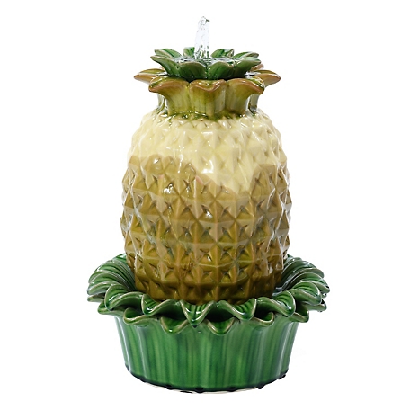 LuxenHome Pineapple Ceramic Indoor Outdoor Tabletop Fountain, WHF1900