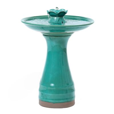 LuxenHome Glazed Ceramic Birdbath Fountain, WHF1901