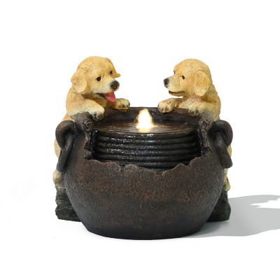 LuxenHome Puppy Love Farmhouse Resin Outdoor Fountain with Lights, WHF1950