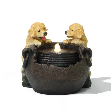 LuxenHome Puppy Love Farmhouse Outdoor Resin Fountain with Lights WHF1950 Fountains