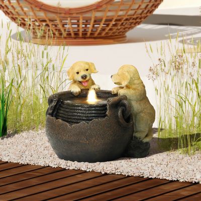 Image showing  Puppy Love Farmhouse Resin Outdoor Fountain with Lights, WHF1950