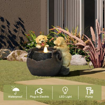 Image showing  Puppy Love Farmhouse Resin Outdoor Fountain with Lights, WHF1950