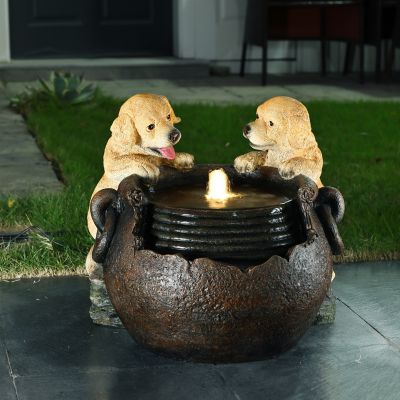 Image showing  Puppy Love Farmhouse Resin Outdoor Fountain with Lights, WHF1950