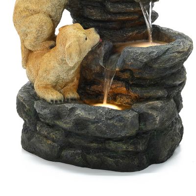 Image showing  Puppy Rock Tower Farmhouse Resin Outdoor Fountain with Lights, WHF1951