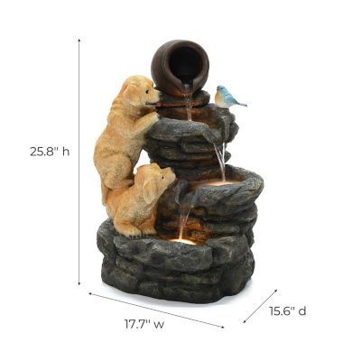 Image showing  Puppy Rock Tower Farmhouse Resin Outdoor Fountain with Lights, WHF1951