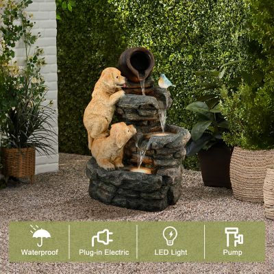 Image showing  Puppy Rock Tower Farmhouse Resin Outdoor Fountain with Lights, WHF1951