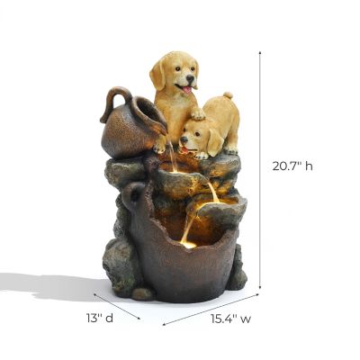 Image showing  Puppy Friends Farmhouse Resin Outdoor Fountain with Lights, WHF1952