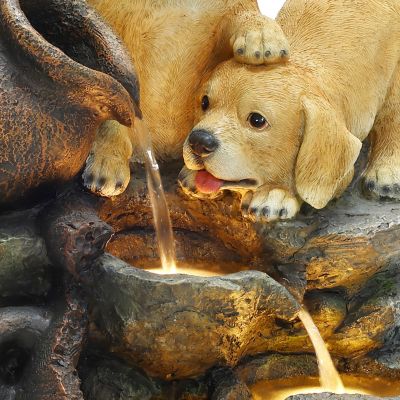 Image showing  Puppy Friends Farmhouse Resin Outdoor Fountain with Lights, WHF1952