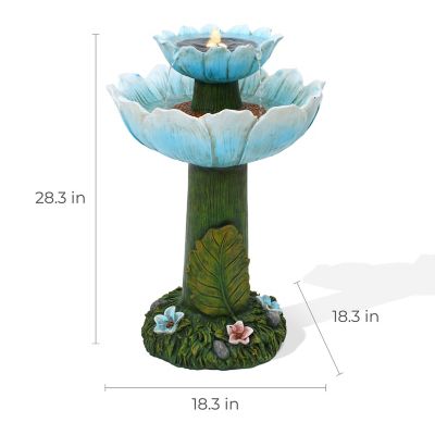 Image showing  Solar Powered Blue Flower 2-Tier Resin Birdbath Fountain with Lights, WHF1954