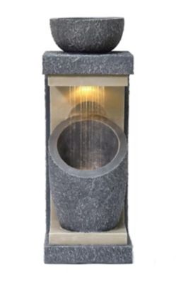LuxenHome Resin Column and Bowl Sculpture Outdoor Fountain with Lights, WHF1955