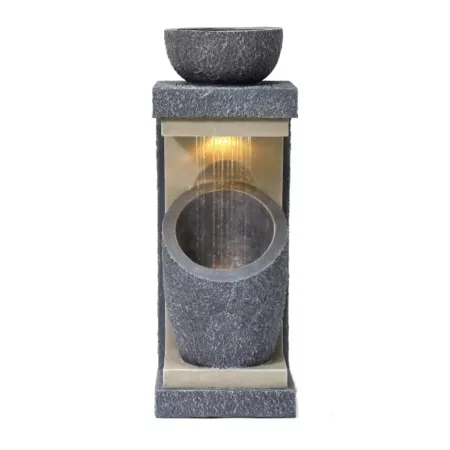 LuxenHome WHF1955 Outdoor Fountain with Resin Column and Bowl with Lights Fountains