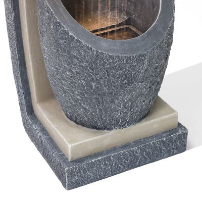 Image showing 5 th LuxenHome Resin Column and Bowl Sculpture Outdoor Fountain with Lights, WHF1955