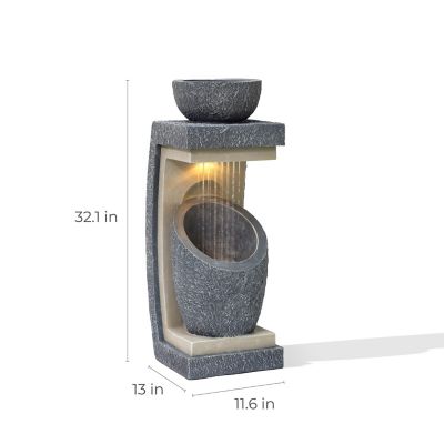 Image showing 6 th LuxenHome Resin Column and Bowl Sculpture Outdoor Fountain with Lights, WHF1955