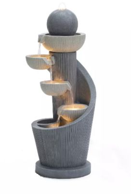 LuxenHome Resin Spiral Sculpture with Bubbler 5-Tier Outdoor Fountain with Lights, WHF1956