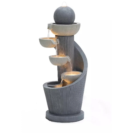 LuxenHome Resin Spiral Sculpture with Bubbler 5-Tier Outdoor Fountain with Lights, WHF1956