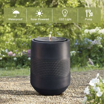 Image showing  Resin Round Bubbler Outdoor Fountain with Lights, Solar Powered, WHF1960