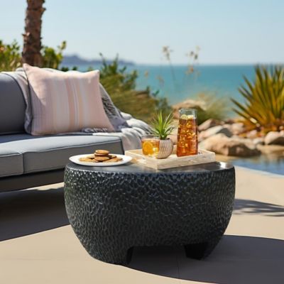 LuxenHome Mod Cement Round Outdoor Coffee Table