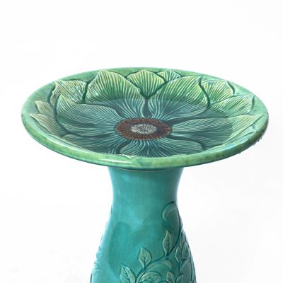 Image showing 5 th LuxenHome Glazed Flower Ceramic Birdbath