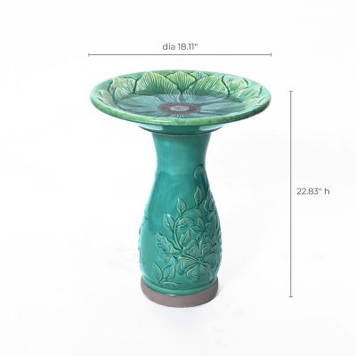 Image showing 6 th LuxenHome Glazed Flower Ceramic Birdbath