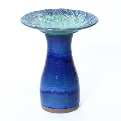 LuxenHome Glazed Spiral Ceramic Birdbath